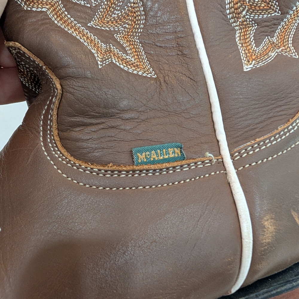 McAllen Brown Square Toe Cowboy Boots Size 7 - Picture 7 of 7